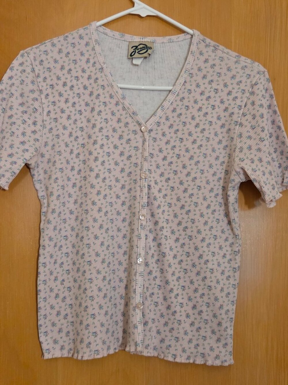 Vintage 90s Zoomers Crop Ribbed Pink Ditsy Floral Top Womens S/M Lettuce Edge